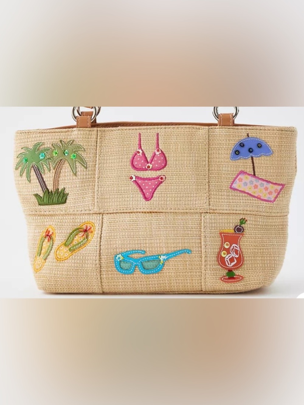 👙Embellished Tropical 🌴 Vintage Style Straw Tote in Beige🍹